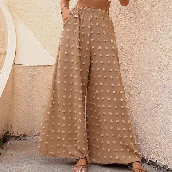 Tan Boho Womens Swiss Dot Wide Leg Pants - Picture 1 of 5